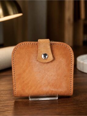 Tan Leather Wallet with Classic Fold-Over Flap